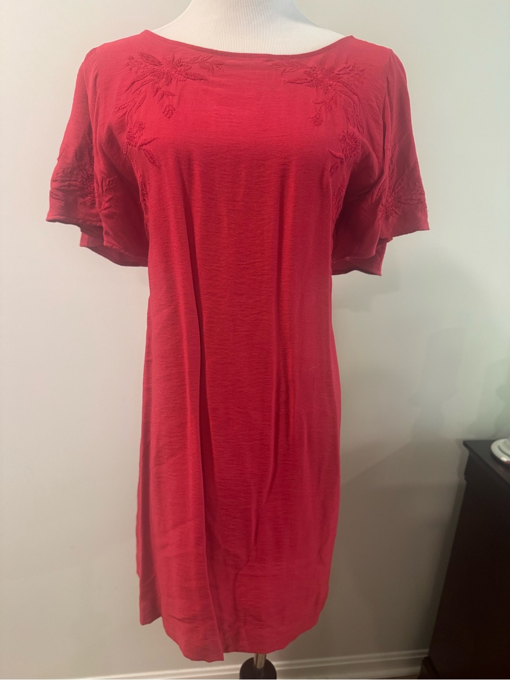 LOFT Magenta Pink Embroidered Mini Dress